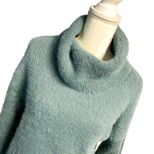 Load image into Gallery viewer, Pre-owned Nine West Bulky Teddy Bear Fluffy Slouchy Cowl Neck Green Sparkly Sweater Medium
