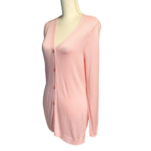 Pre-owned Dressbarn Soft Long Sleeve Button Down Pink Barbiecore Cardigan Sweater Medium