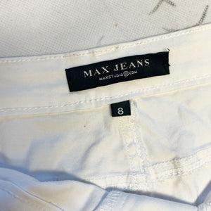 Pre-owned Max Jeans Women's Mid Rise White Denim Stretch Ankle Skinny Cuffed Jeans Size 8