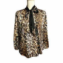 Load image into Gallery viewer, Pre-owned 7th Avenue New York &amp; Co Tie Neck Long Sleeve Animal Print Office Blouse Medium