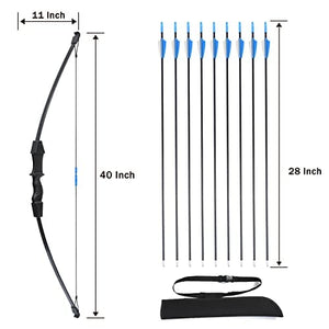 Procener 45" Bow and Arrow Set for Kids, Archery Beginner Gift with 9 Arrows 2 Target Face, 1 Arm Guard and 1 Quiver, 18 Lb Recurve Bow Kit for Teen Outdoor Sports Game Hunting Toy (Black)